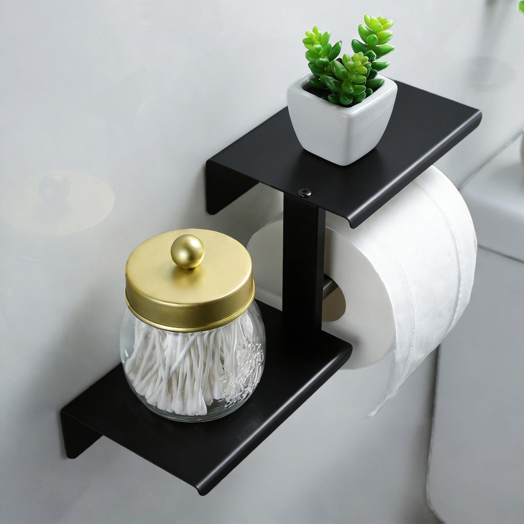 Bohrfreier Toilettenpapierhalter, Toilettenpapierhalter aus Edelstahl mit 2 Befestigungsmöglichkeiten, selbstklebender Toilettenpapierhalter, schwarz