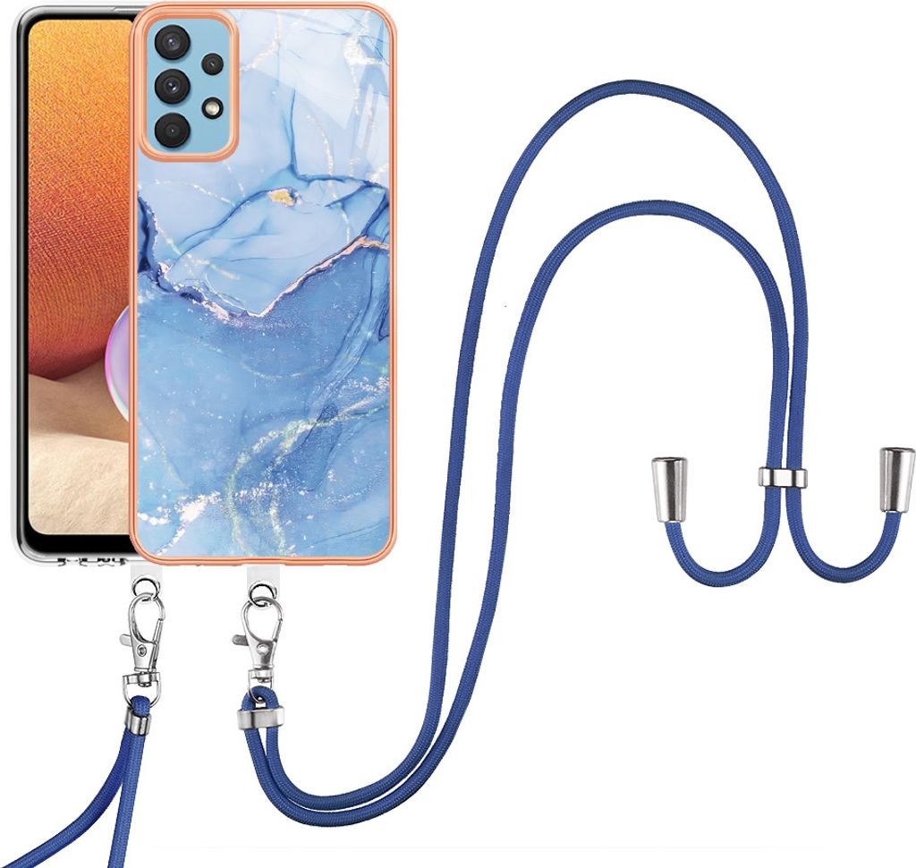 Galaxy A32 4G Handykette Hülle, Muster TPU Bumper Schutzhülle mit verstellbarem Tragegurt für Samsung Galaxy A32 4G Blau