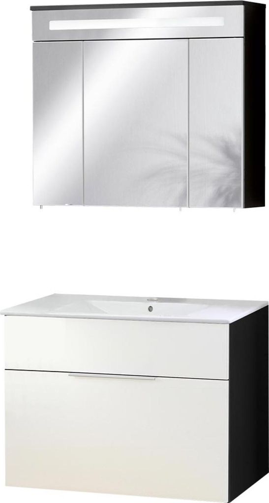 Fackelmann KARA Badmöbel Set 3-teilig, 80 cm, Anthrazit/Weiß, Keramik, 1 Schublade