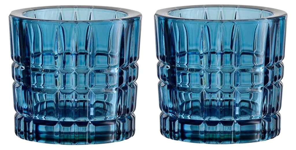 Nachtmann Square Teelichthalter 2er Set, Vintage Blue, Höhe: 6,6 cm, Windlicht aus Kristallglas