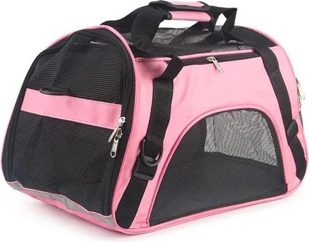 Sac de transport pour chat et chien rose avec filet de ventilation S