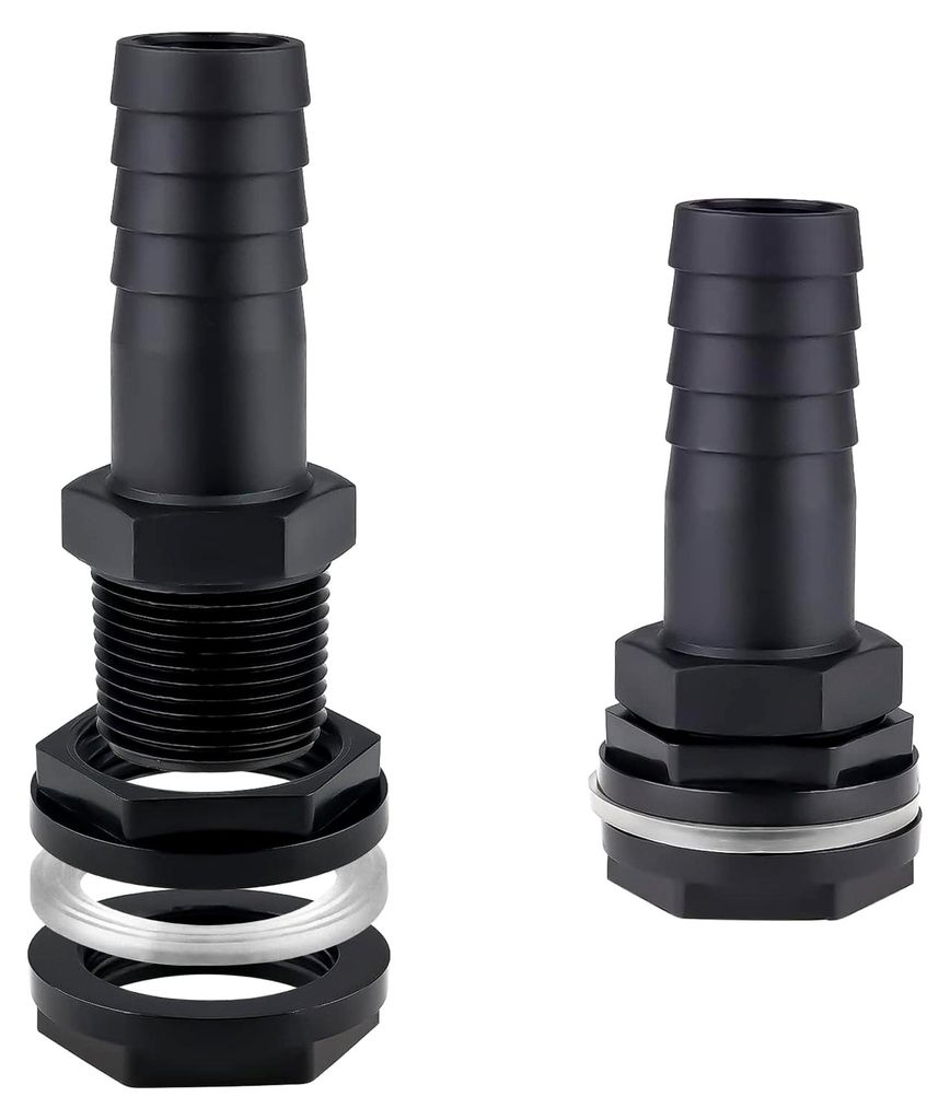 2 Stück Regentonnendurchführungen 1 Zoll, PVC Schlauchanschluss 25mm, Tankverschraubungen für Regenfässer