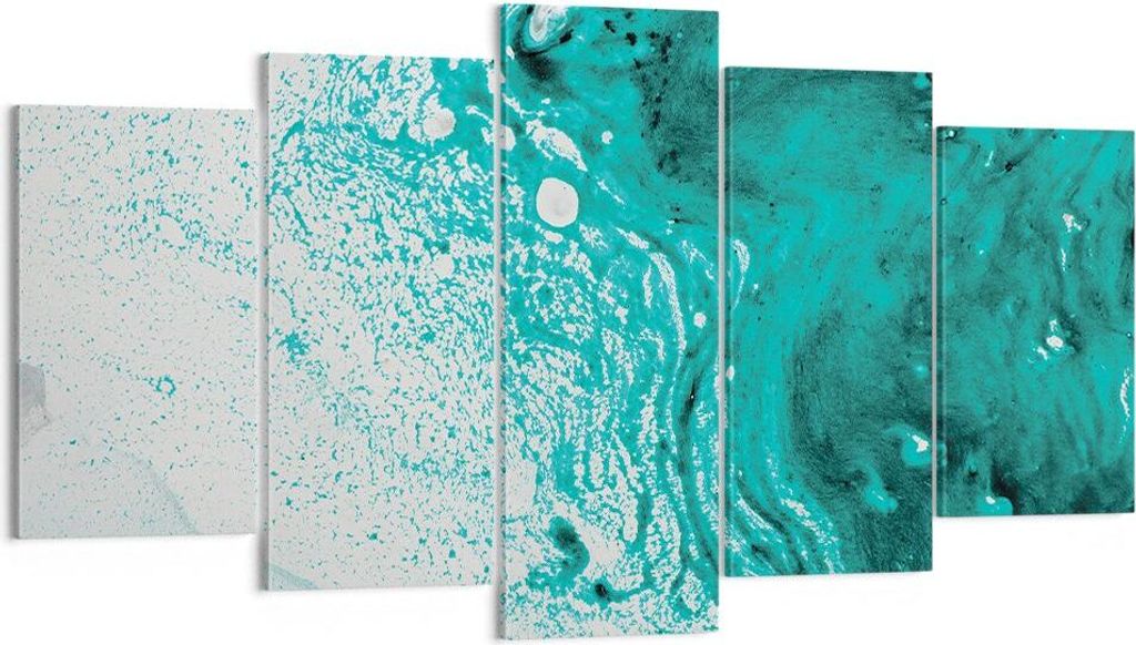 Bild auf Leinwand - Leinwandbild - 5 Teile - Abstraktion Türkis Flüssigkeit - 160x85cm - Wand Bild - Wanddeko - Wandbilder - Leinwanddruck - Bild...