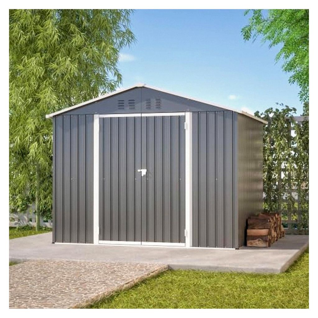 Metall Gartenhaus 8x6 Fuß, Geräteschuppen mit Schiebetür, wetterfester Stahlblech-Schuppen für Rasenmäher und Fahrräder