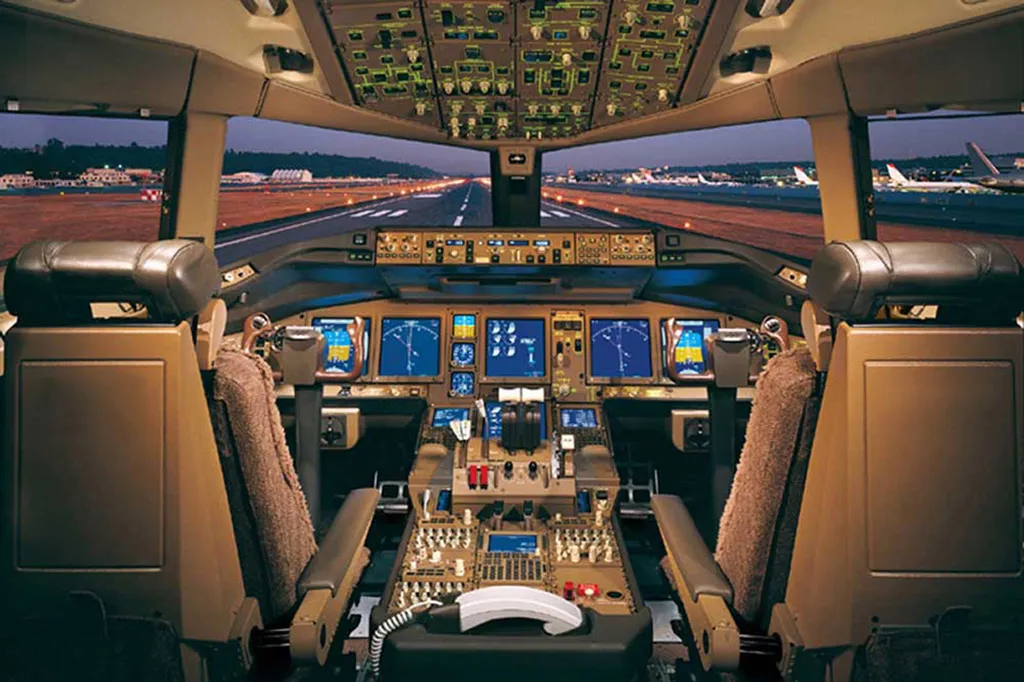 Poster Didattico Boeing 777 Cockpit - Cornice Legno Nero 92 cm Elegante