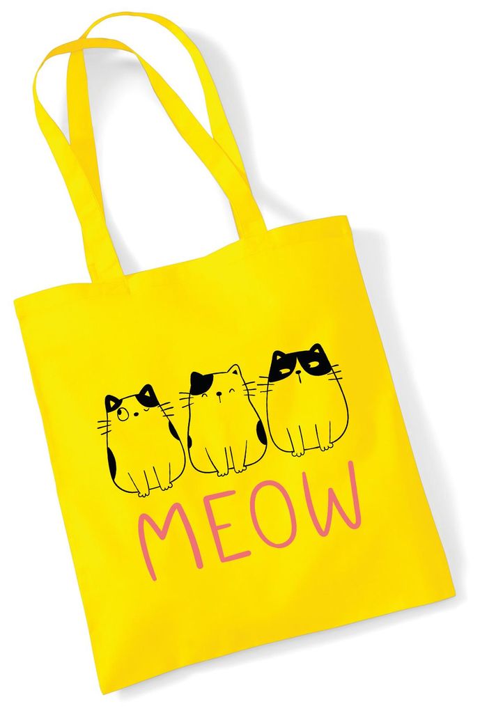 Huuraa Jutebeutel Katzen Meow Comic 10 Liter Yellow Baumwolle Tasche Geschenkidee