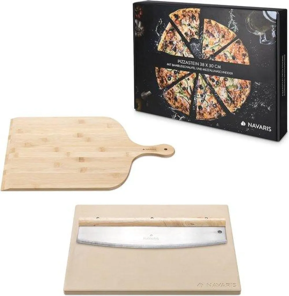Plateau à pizza XL en bambou 38 x 30 cm avec pelle et livre de recettes