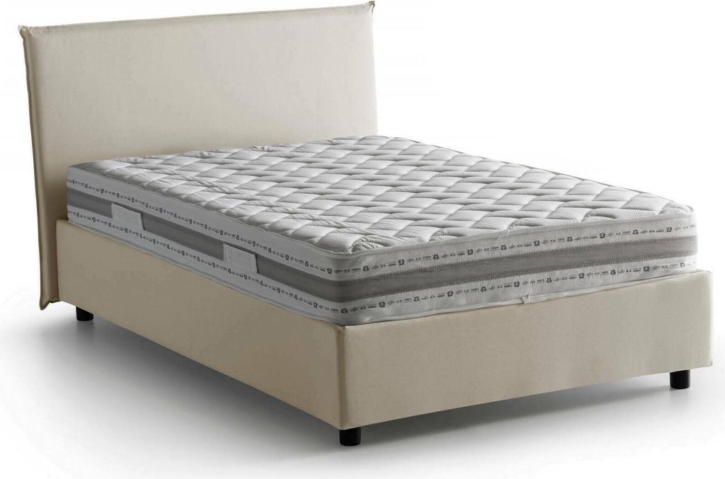 Quadratisches und halbes Bett Chicca, Containerbett mit Stoffbespannung, 100% Italy, Frontöffnung, inklusive Matratze 120x200 cm, Beige