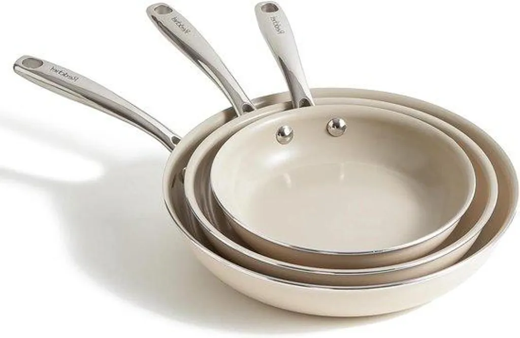 Set de casseroles céramique tous feux - Trio de cuisson beige résistant