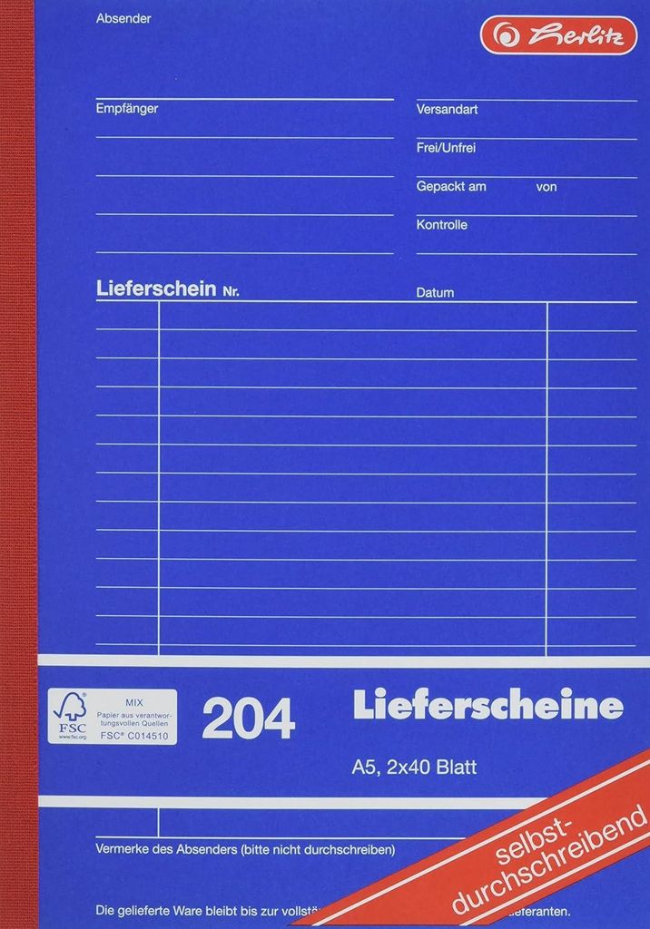 herlitz 883520 Lieferscheinbuch 204, selbstdurchschreibend, Produktbild 