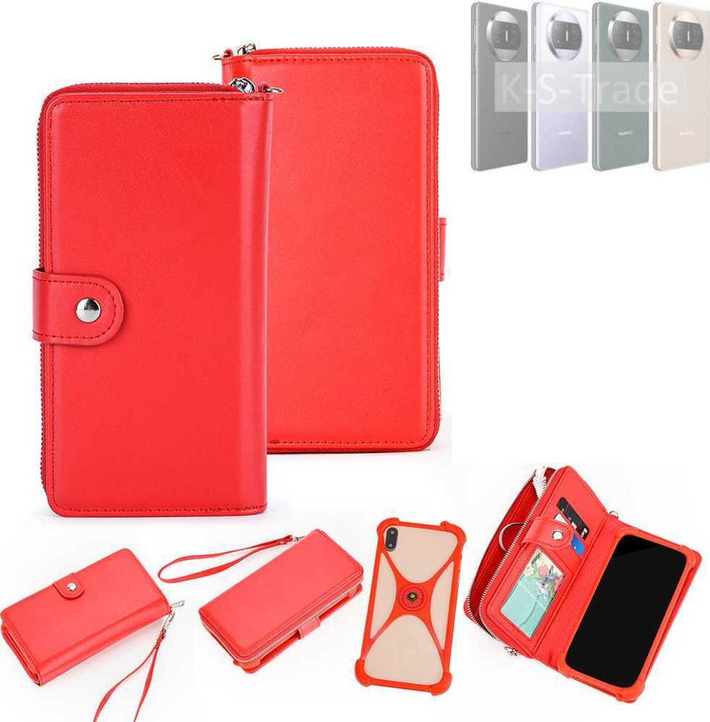 K-S-Trade 2in1 Schutzhülle Portemonnee Handyhülle mit Bumper kompatibel mit Huawei Mate X3 Hülle Case Etui Geldbörse Smartphone rot (1x)