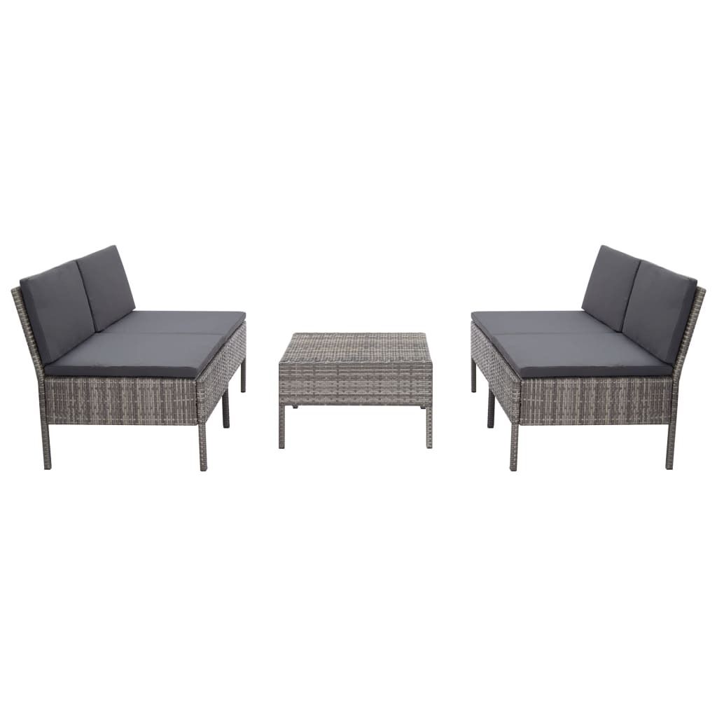 Möbel 5-tlg. Garten-Sofagarnitur mit Auflagen Poly Rattan Grau - Gartenmöbelgarnituren 48946