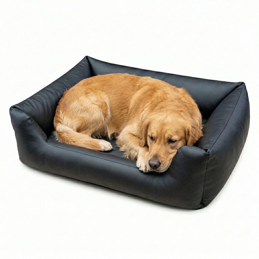 4L Textil Mario Orthopädisches Hundebett aus Kunstleder Schwarz 100x70 cm Memory Foam Wasserabweisend Pflegeleicht Für Mittelgroße Hunde