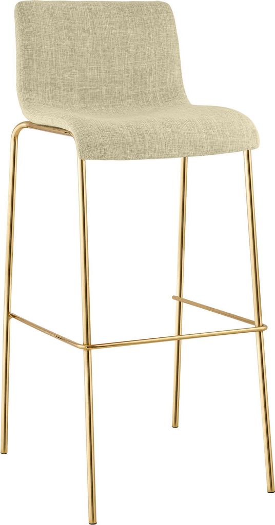 Barhocker TENAR - Stoff Creme 43x48x100 cm Gold | Barstuhl Mit Lehne Tresenhocker Tresenstuhl Kneipenhocker Kneipenstuhl