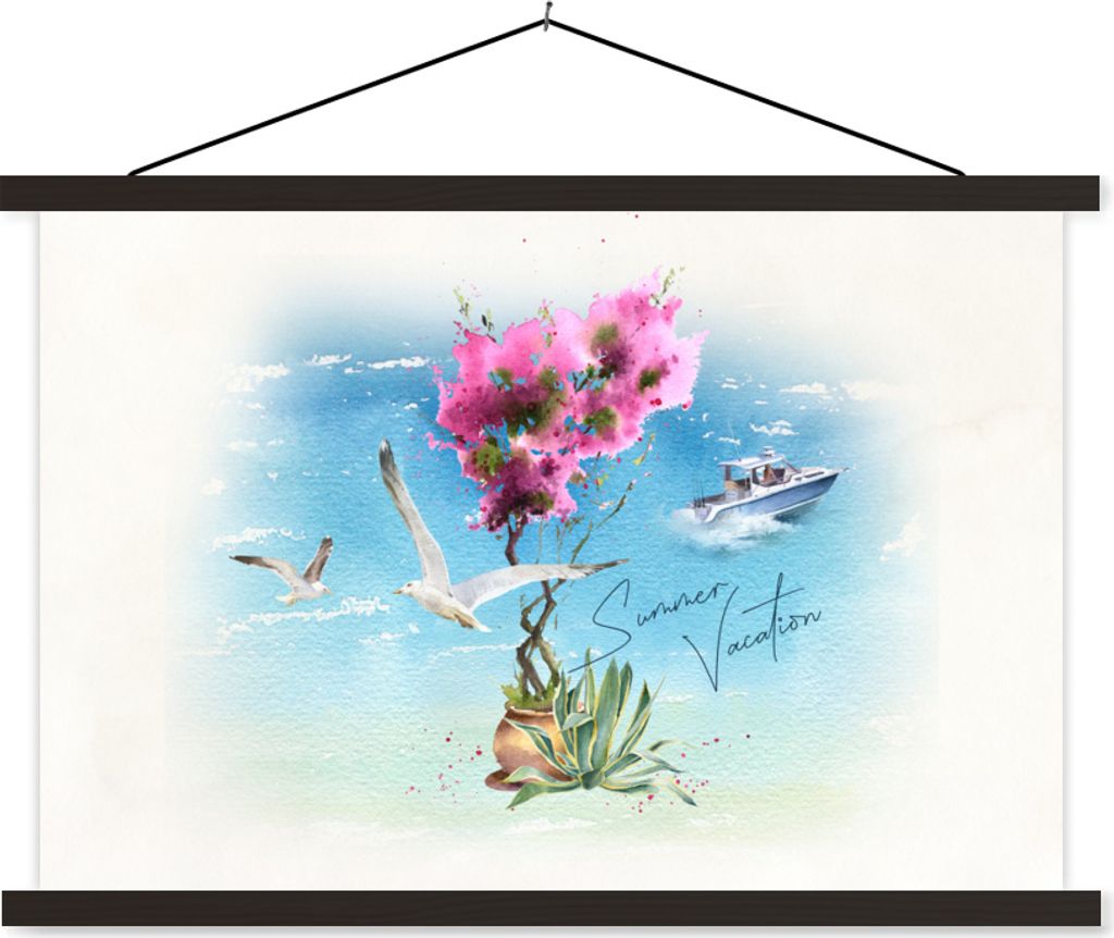 MuchoWow Textilposter Blume - Boot - Aquarell 150x100 cm mit schwarzem Rahmen - Schlafzimmer