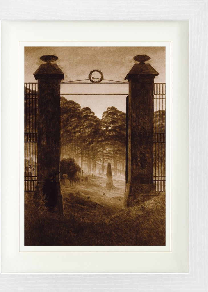 Caspar David Friedrich Gerahmtes Bild Mit Edlem Passepartout | Wand-Bilder | Im Bilderrahmen - Friedhofseingang, 1825, Sepia (40 x 30 cm)