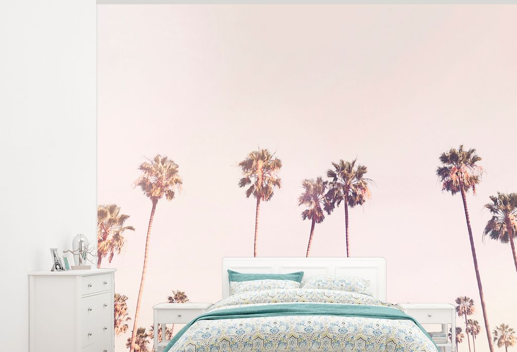 MuchoWow Fototapete für Wohnzimmer oder Schlafzimmer Wandtapete Vinyl Motivtapete Palmen - Sonne - Natur - Himmel - 375x300 cm - Tapezierpapier