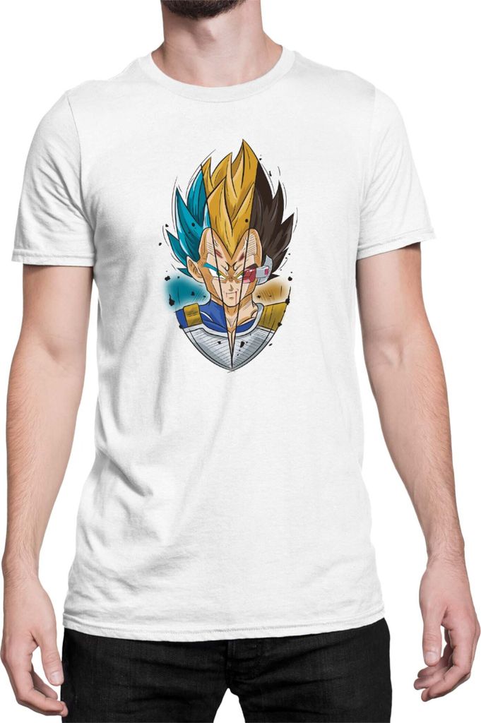 Herren T-Shirt Dragon Anime Manga Ball Z Vegeta Blue Yellow, Man 3XL / Weiß