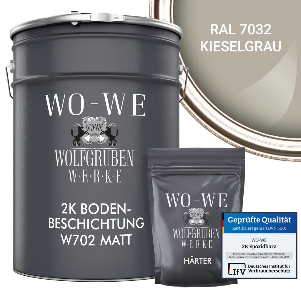 2K Epoxidharz Garagenfarbe Bodenbeschichtung MATT W702 Kieselgrau RAL7032 - 5kg