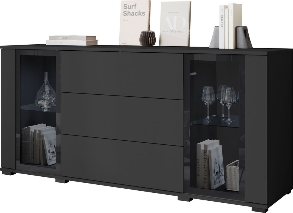 MIRJAN24 Türkommode CARO SB 150 2D+3S, Stilvoll Wohnzimmer, Kommode mit zwei Drehtüren (Farbe: Schwarz, ohne Beleuchtung)