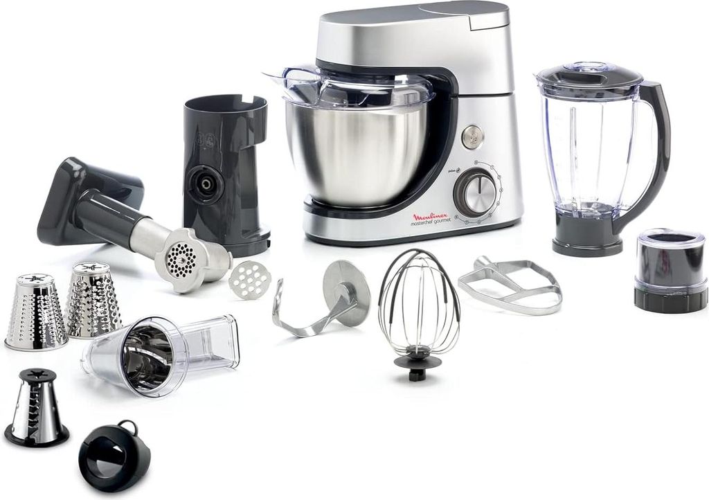 Moulinex Küchenmaschine, 1100 W, Backset, Mixer, Gemüseschneider mit Zubehör für Mazedonien, Fleischwolf, Mini Zerkleinerer, Masterchef Gourmet