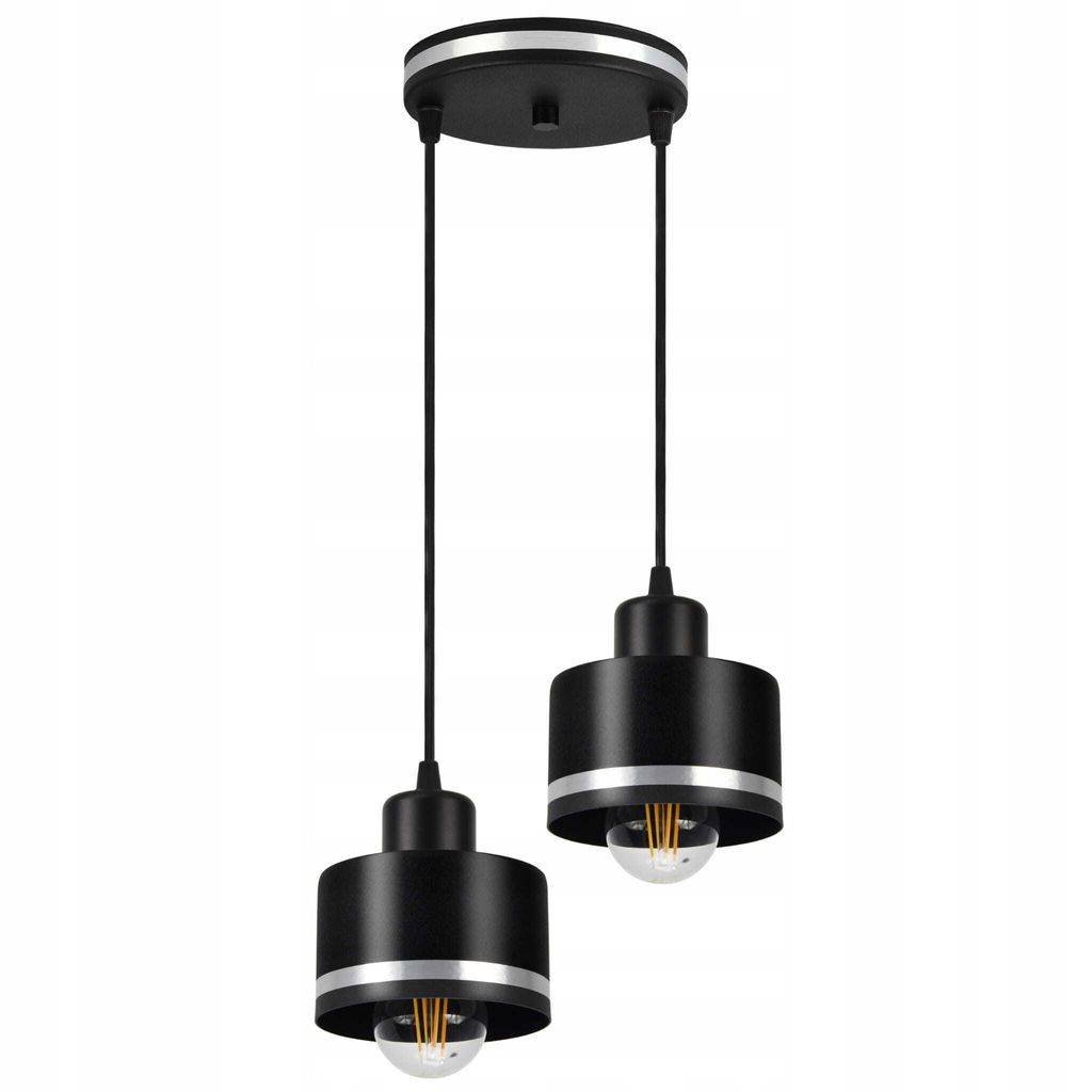 Luxolar LED Pendelleuchte 2-flammig E27 60W - Deckenlampe mit 2 Metalchirmen Schwarz-chrom