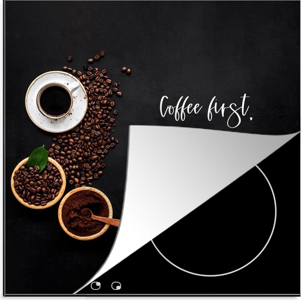 KitchenYeah Herdabdeckplatte Sprichwörter - Erst Kaffee, dann produktiv sein , 78x78cm, Küche Deko, Glaskeramikkochfeld Herdabdeckung, Abdeckpl...
