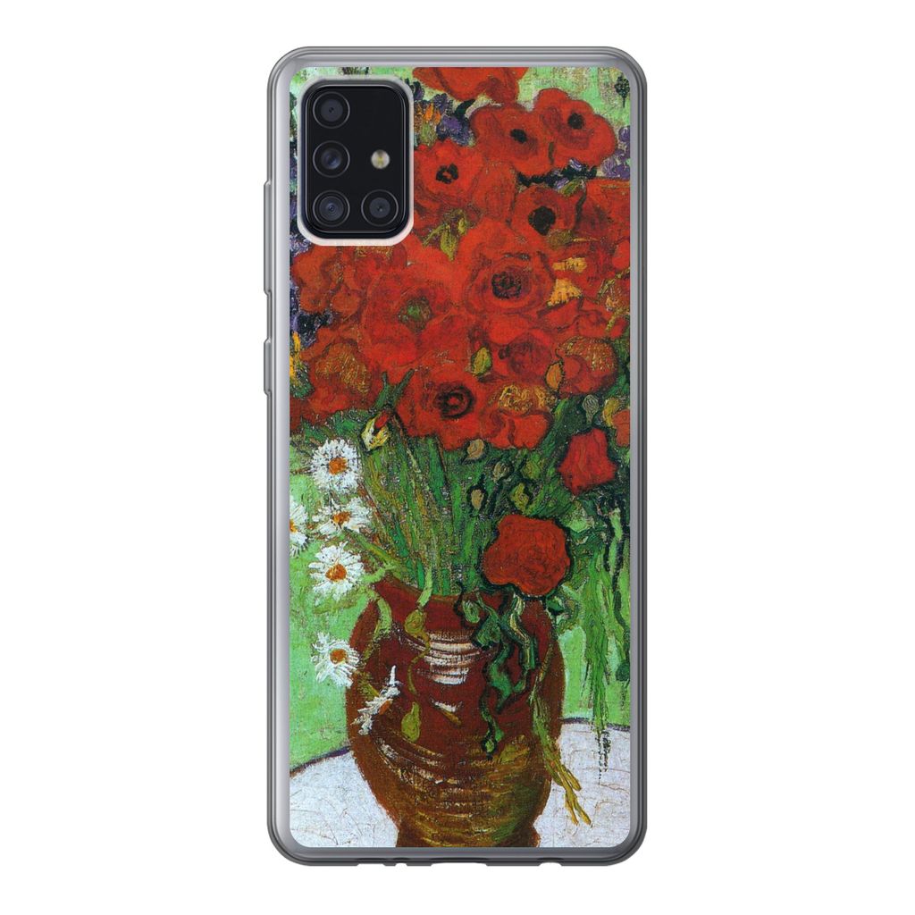 MuchoWow Handyhülle Schutzhülle Hülle für Samsung Galaxy A52 5G Vase mit roten Mohnblumen und Gänseblümchen - Vincent van Gogh Silikon Soft...