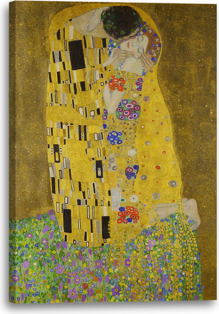 Leinwandbild (80x120cm): Gustav Klimt - Der Kuss (1907-1908), echter Holz-Keilrahmen inkl. Aufhänger, handgefertigt in Deutschland