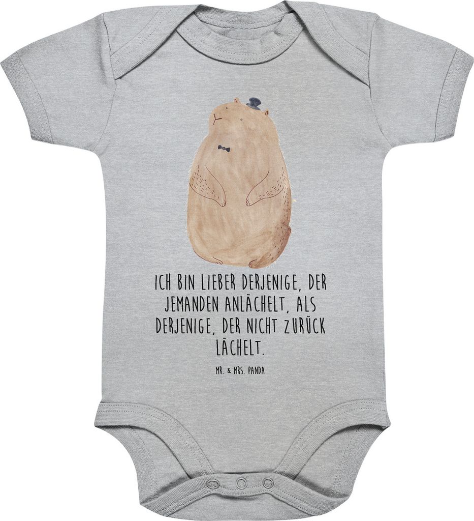 Mr. & Mrs. Panda Strampler Baby Murmeltier 1. - 3. Monat - Heather Grey - Geschenk, babykleidung body, Knigge, Fröhlichkeit, Anstand, Babystrample...