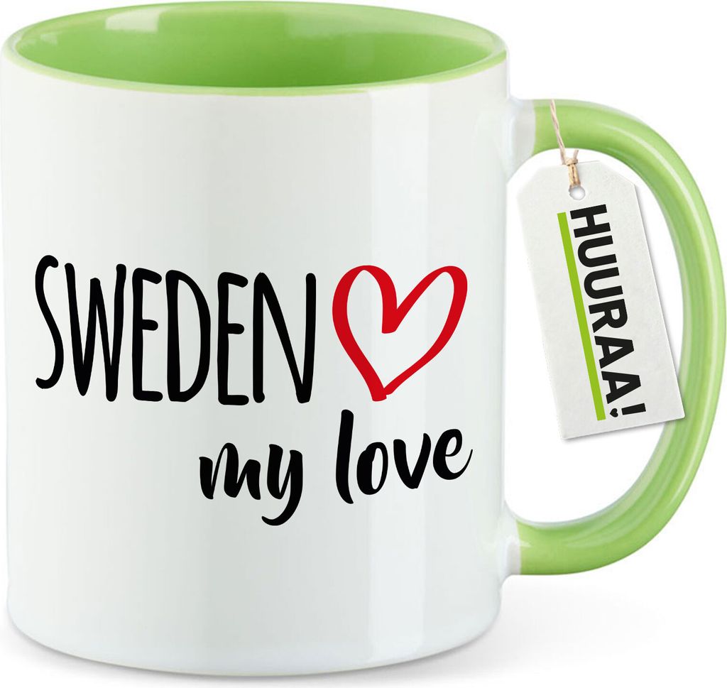 Huuraa Kaffeebecher Sweden my love Geschenk 330ml Grün Sweden Mitbringsel