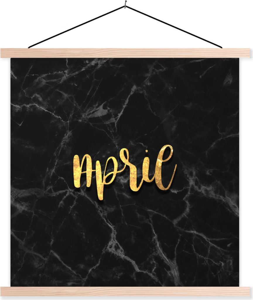 MuchoWow Textilposter Zitat - Kalender - April - Gold 120x120 cm mit holzfarbenen Rahmen - Textil-Poster