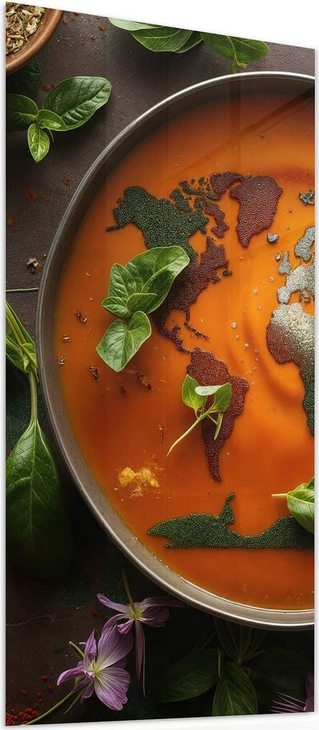 Glasbild 55x110cm in XXL für Wohnzimmer, Schlafzimmer Motiv Weltkarte Suppe