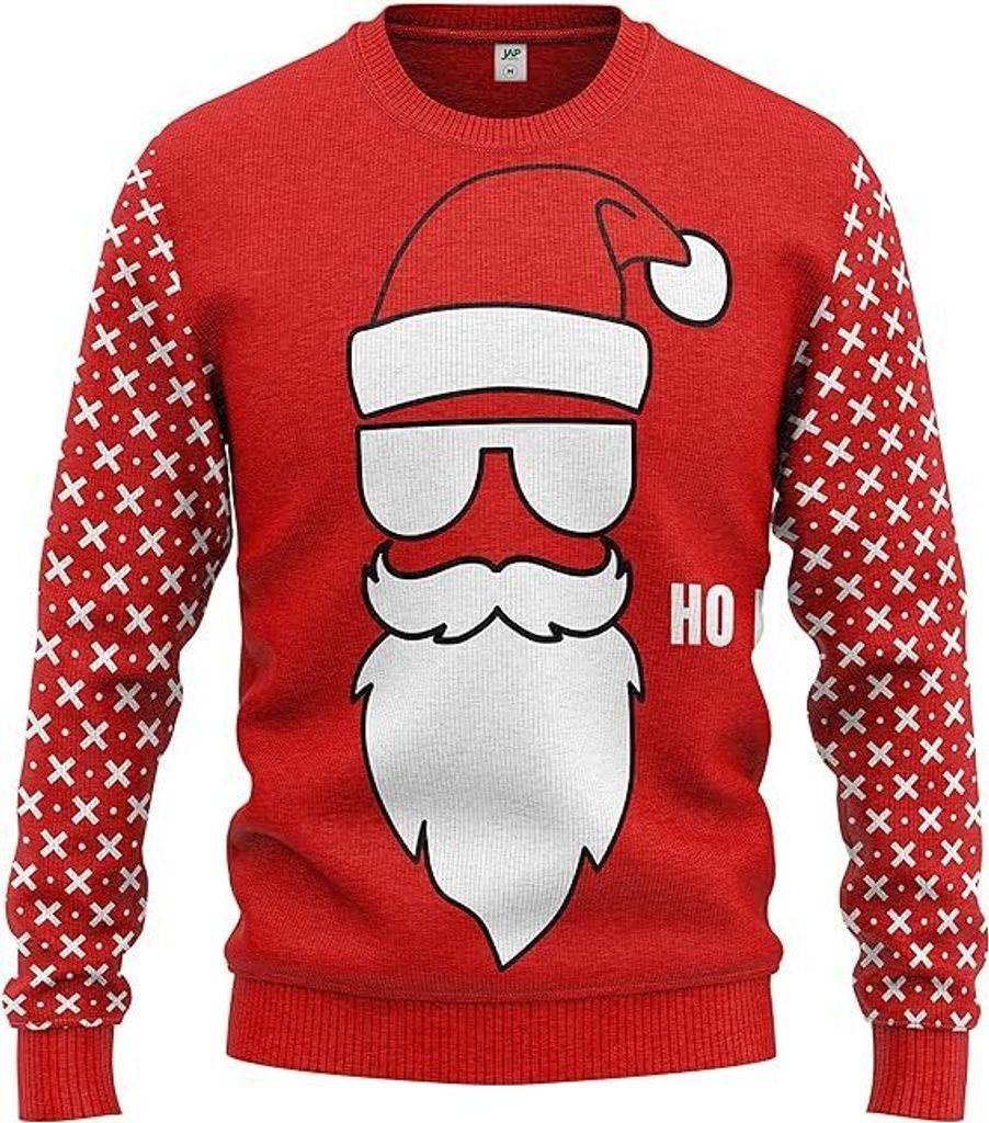 JAP Christmas - Ho Ho Ho - Lustiger Hässlicher Weihnachtspullover Für Damen und Herren Ugly Christmas Sweater - Rot - 3XL