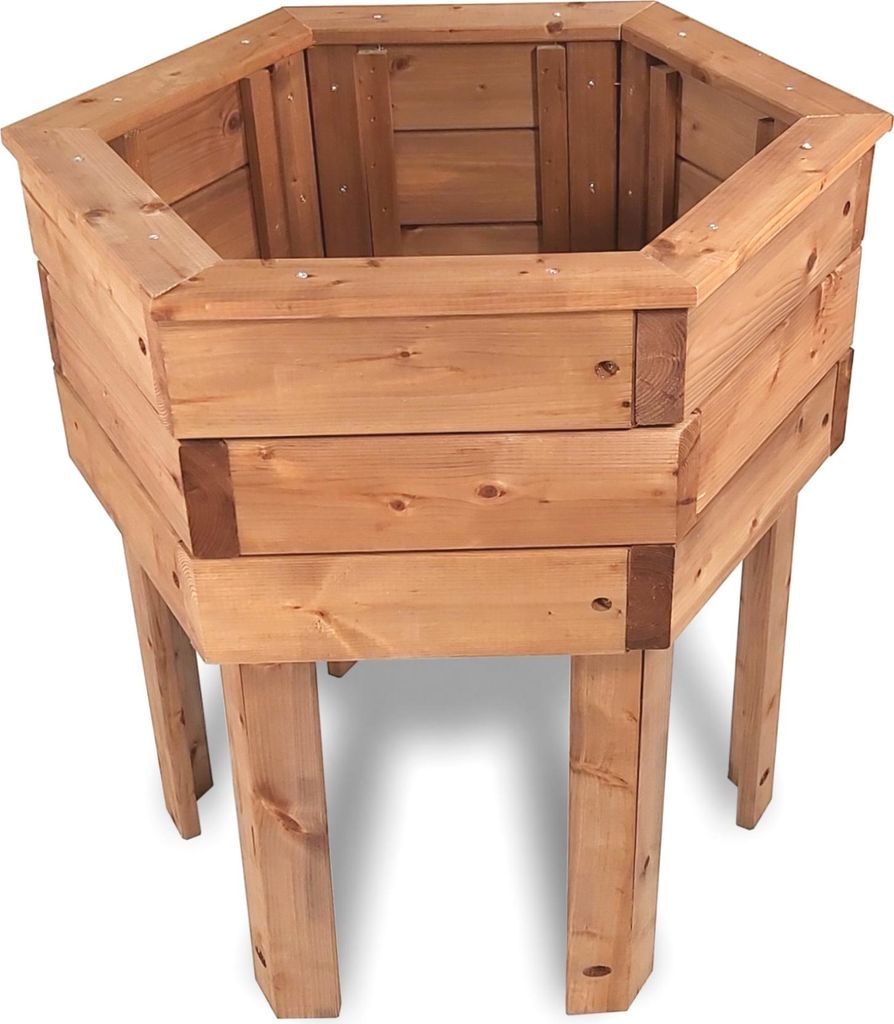Pflanzkasten aus Holz 6eckig, 68cm hoch, Blumenkübel mit Füßen, Pflanzgefäß