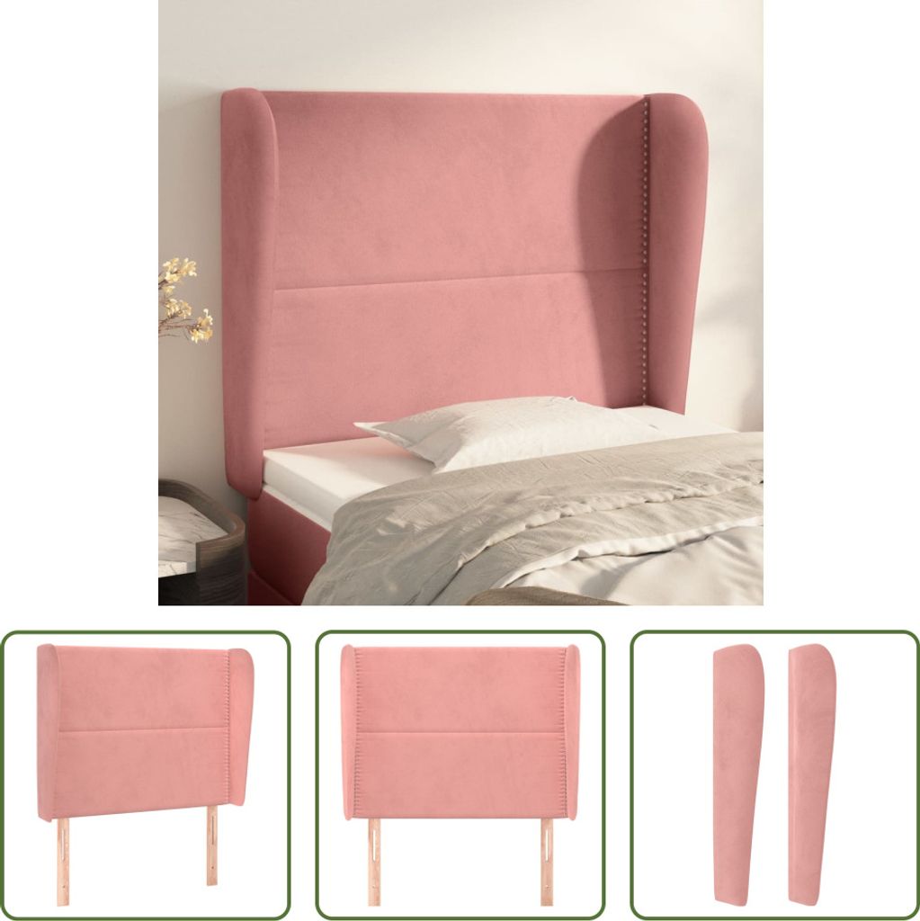 The Living Store Kopfteil mit Ohren Rosa 93x23x118/128 cm Samt