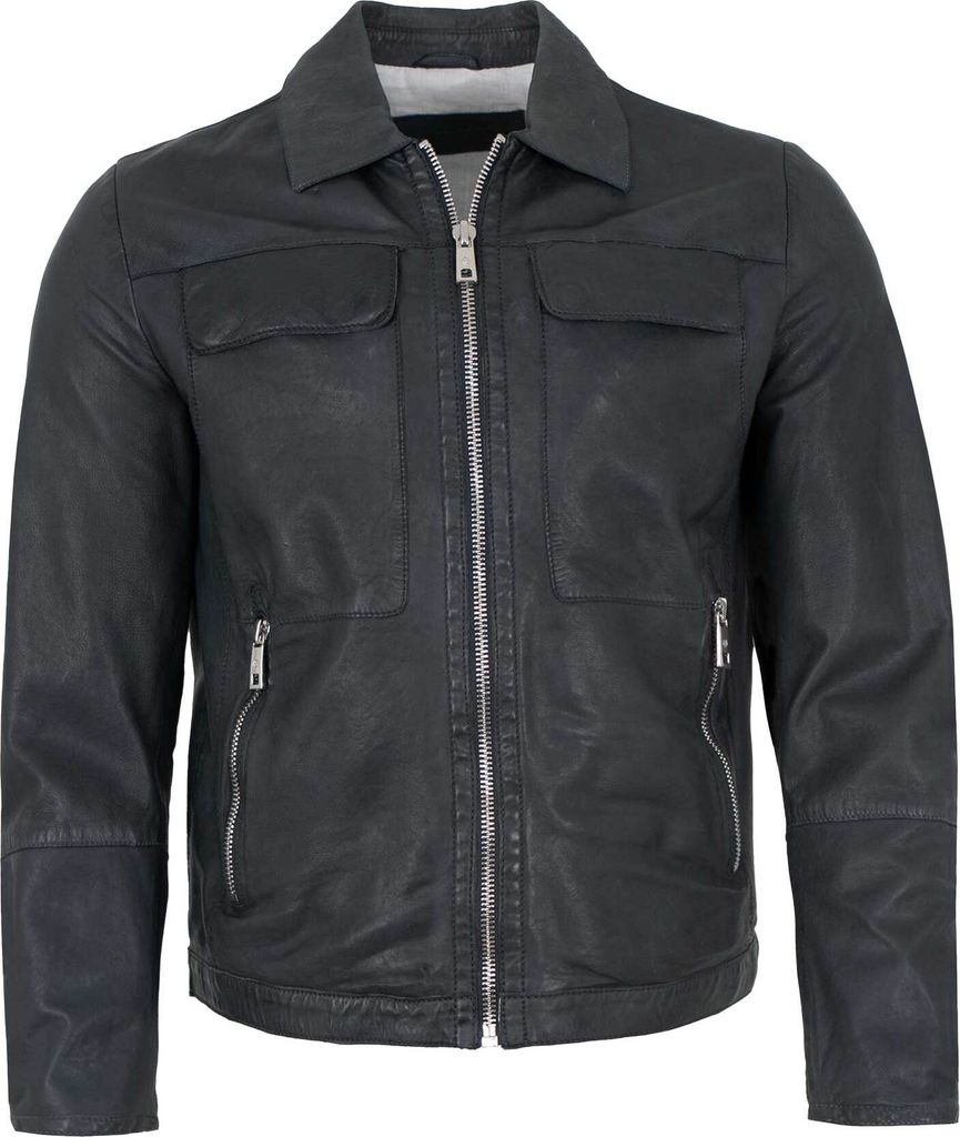 Milestone - Herren Lederjacke Lammnappa nachtblau : 58