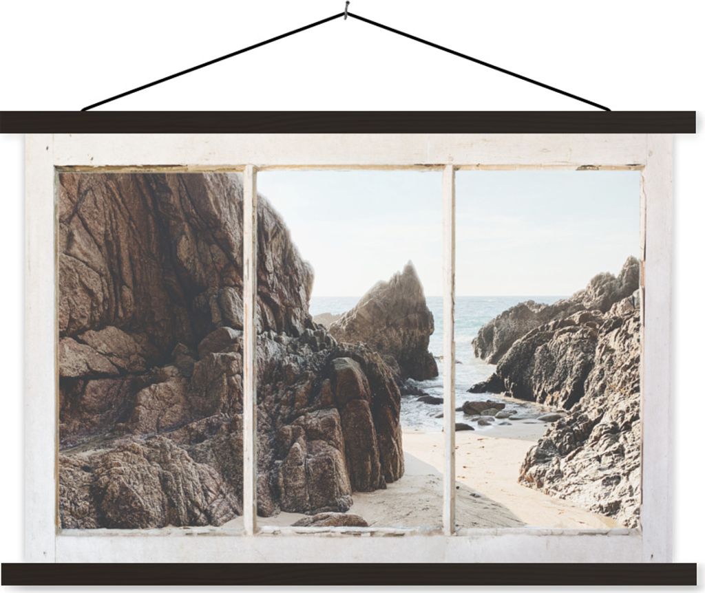 MuchoWow Textilposter Aussicht - Strand - Meer 60x40 cm mit schwarzem Rahmen - Hölzernes