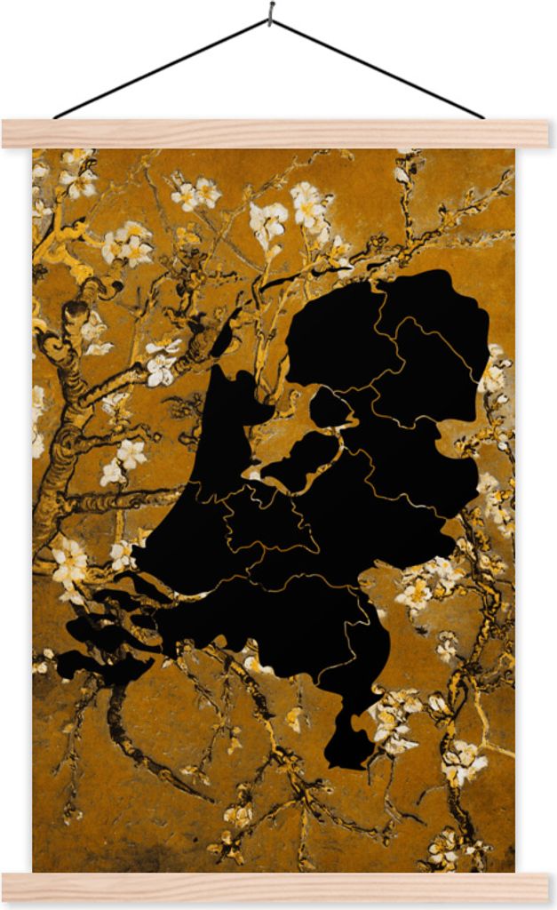 MuchoWow Textilposter Karte - Niederlande - Blumen 120x180 cm mit holzfarbenen Rahmen - Textil-Plakat