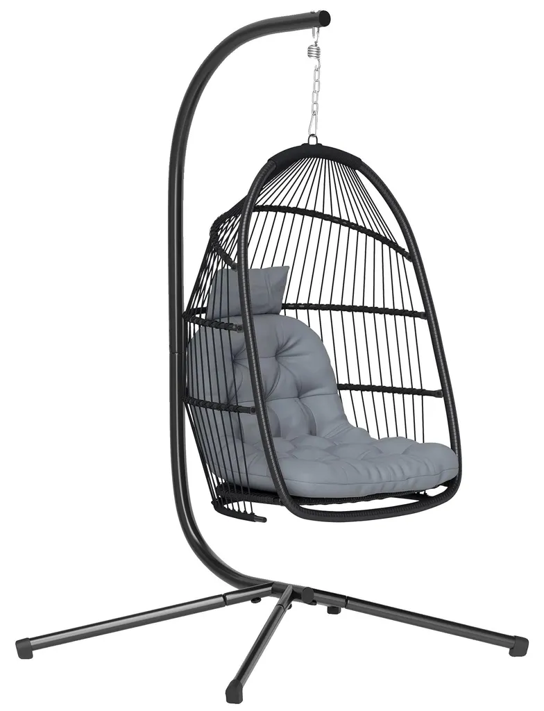 Chaise suspendue gris foncé extérieur avec structure robuste en métal