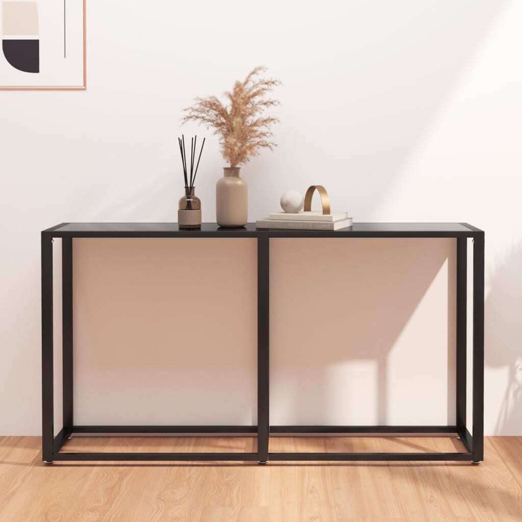 The Living Store Konsolentisch Schwarz 140x35x75,5 cm Hartglas