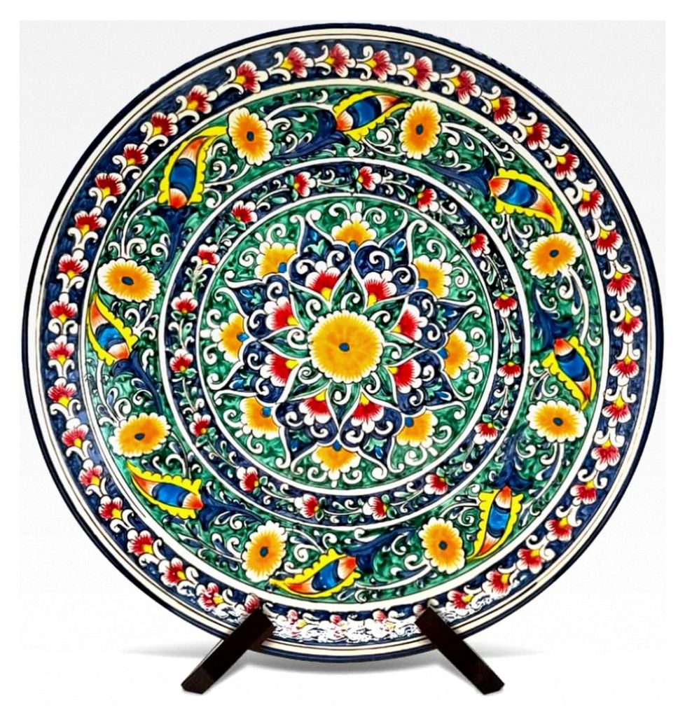 KaraKalam R2 Lagan Ljagan Teller Rishtan Handarbeit Keramik Ляган Platte Handgemalt Keramikteller Orientalische Kazan Schale (42 cm)