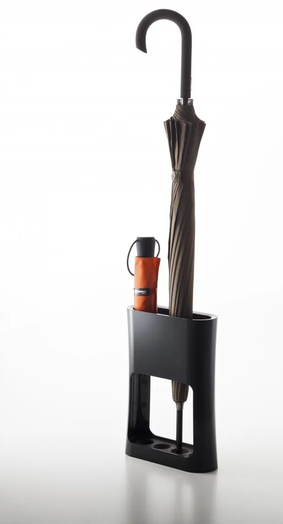Yamazaki Porte-Parapluies Ovale Noir Métal - Tapis Égouttoir Intégré