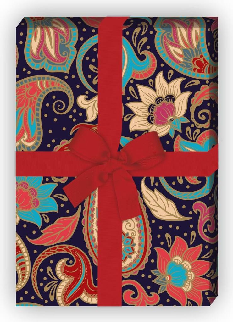 Märchenhaftes Geschenkpapier zum Einpacken mit Paisley Muster, blau - G10249, 32 x 48cm