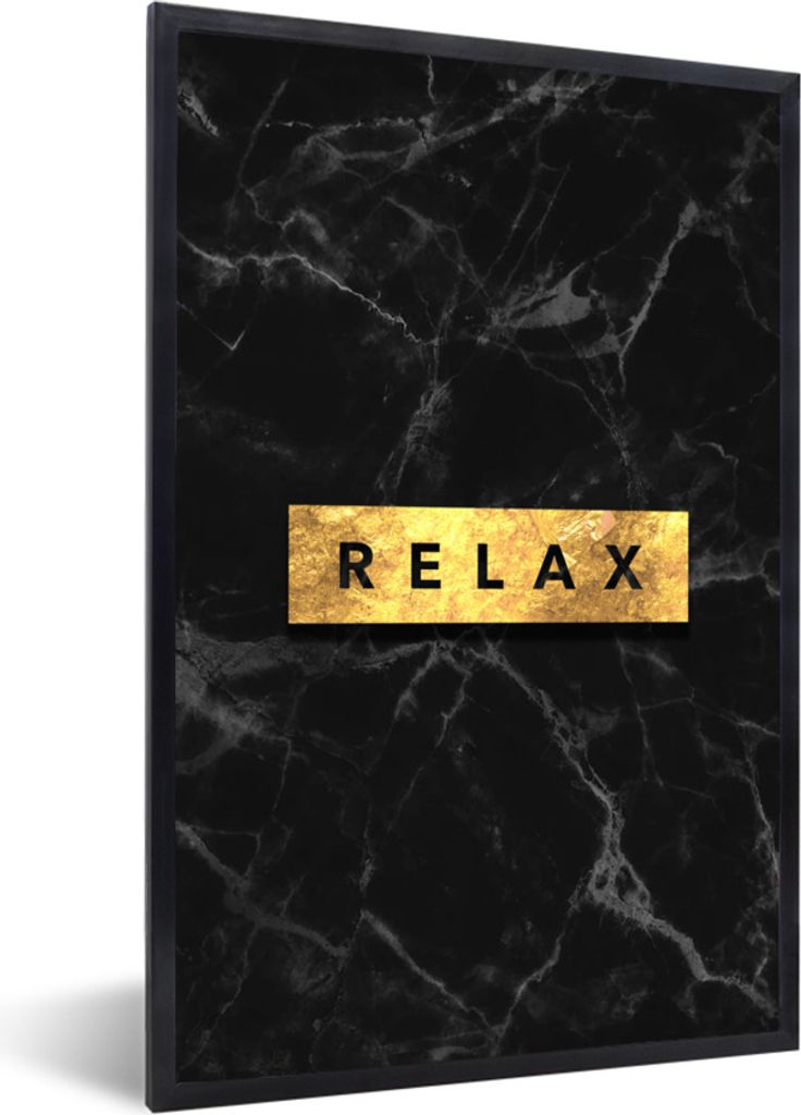 MuchoWow Gerahmtes Poster Zitate - Entspannen - Gold - Marmor 40x60 cm - Poster mit Schwarzem Bilderrahmen Wandposter Rahmen Foto Bilder - Papier...