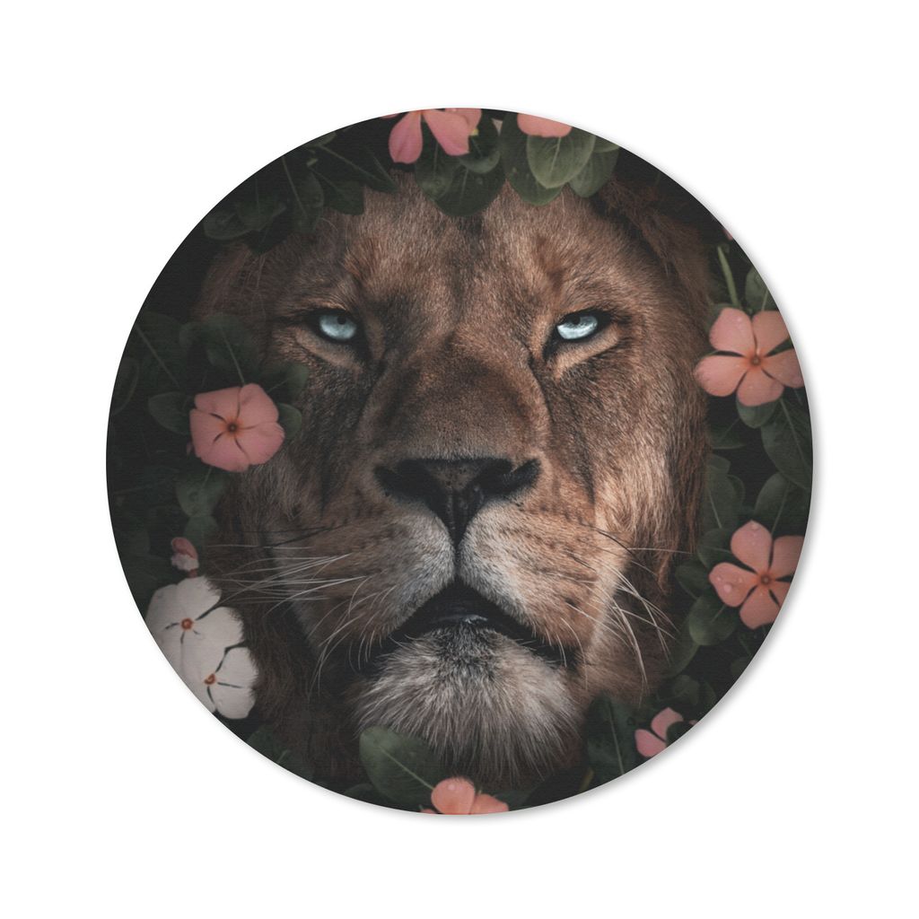 MuchoWow Mauspad Mousepad Blumen - Dschungel - Löwe 20x20 cm - Mousepads - Maus Mat - Pad - Mausunterlage - Schreibtischmatte