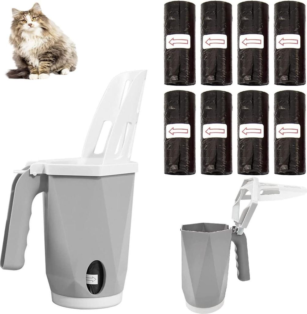 Kunststoffschaufel für Katzenstreu mit Halter - grau - praktische Schaufel für Katzen und Haustiere