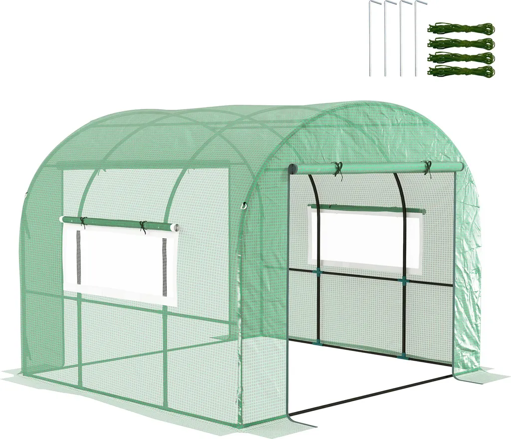 Serre de jardin 4 saisons PE 135g/m² 3x3m avec double porte zippée verte
