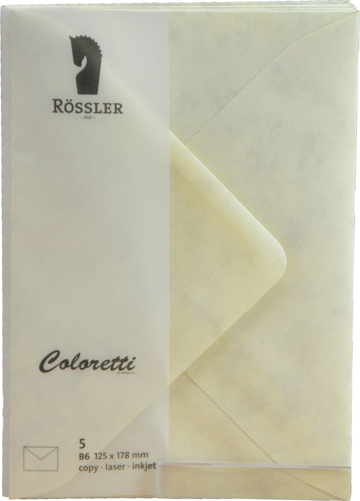 RÖSSLER Briefumschläge Coloretti Marmora chamois DIN B6 5 Stück