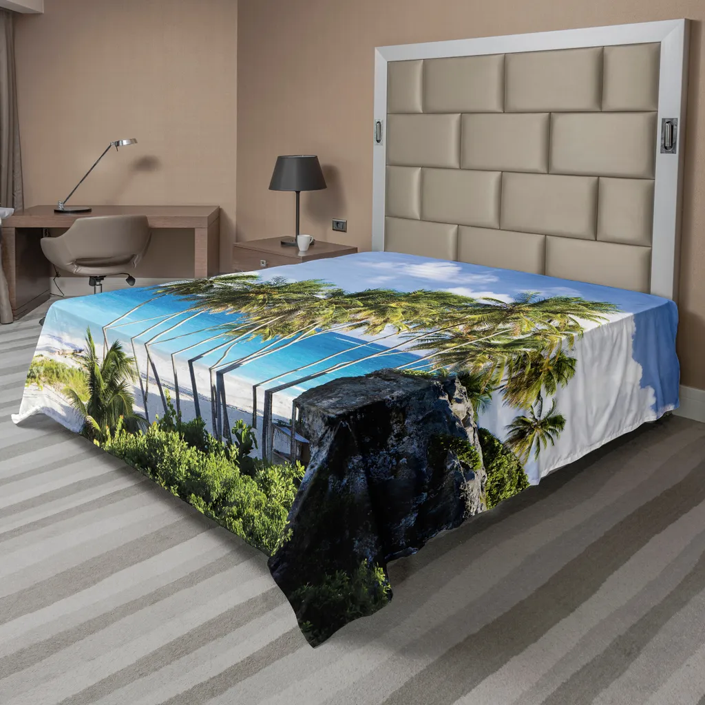 Drap de voyage doux anti-pli pour lit 260x228 cm motif Caraïbes bleu